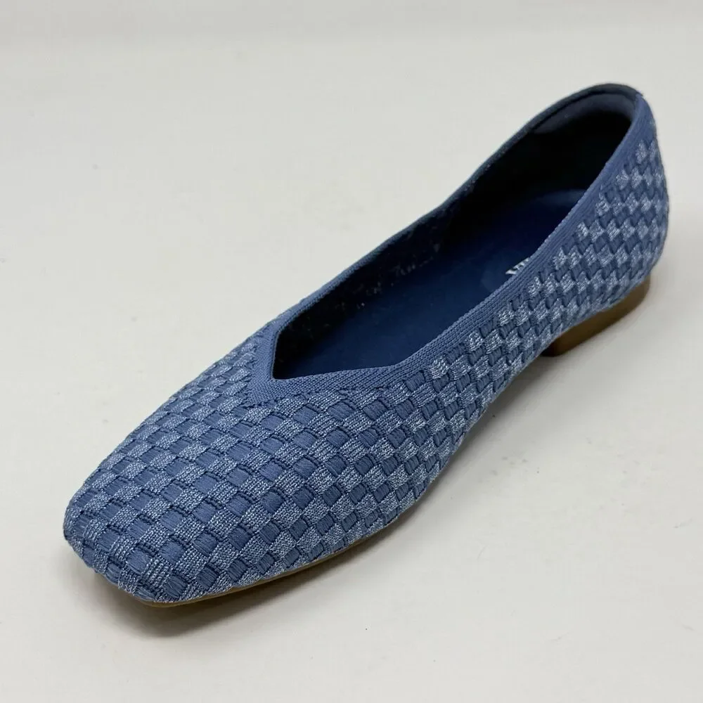 Vivaia Margot Walker Flats Shoes Womens 8.5 EU 39.5 Blue Woven V-Cut Square Toe